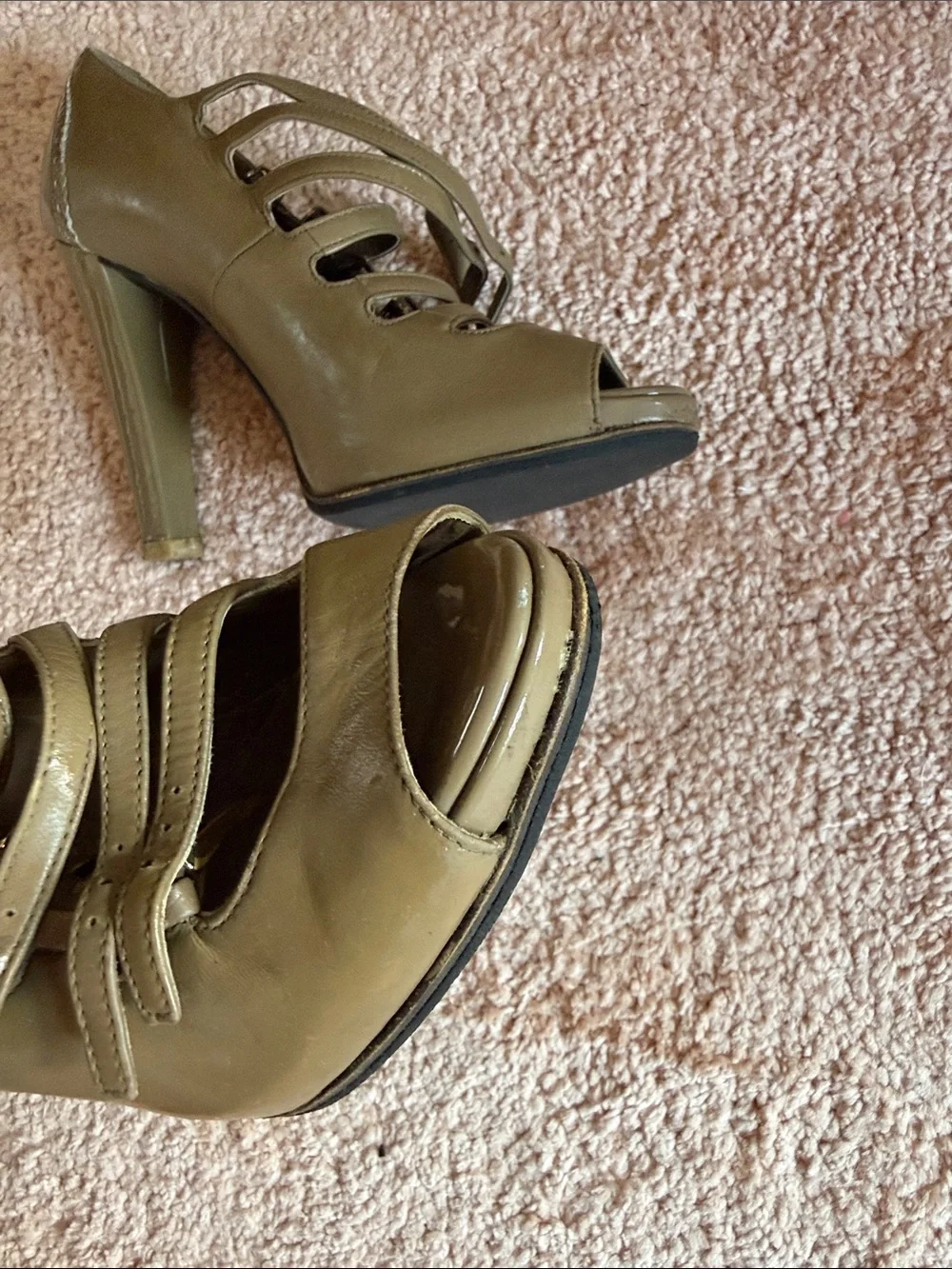 🧡Bally Cognac Multi-Strap Peep-Toe Heels